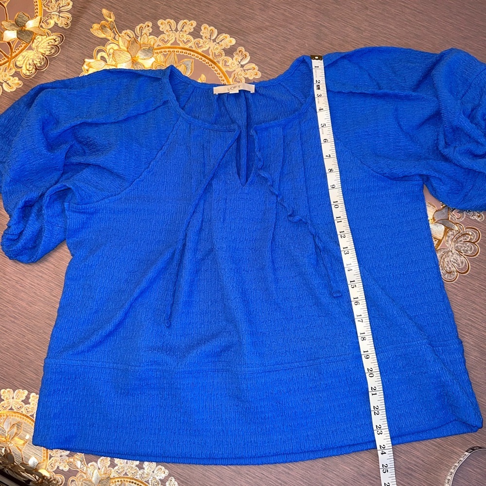 LOFT Cobalt Blue Puff Sleeve Blouse - Picture 2 of 6